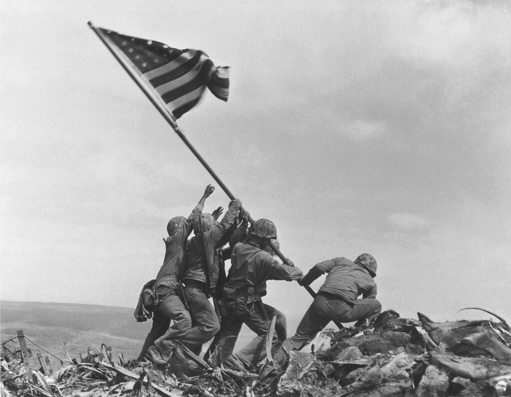 US Marines raising the American Flag at Iwo Jima, 1945